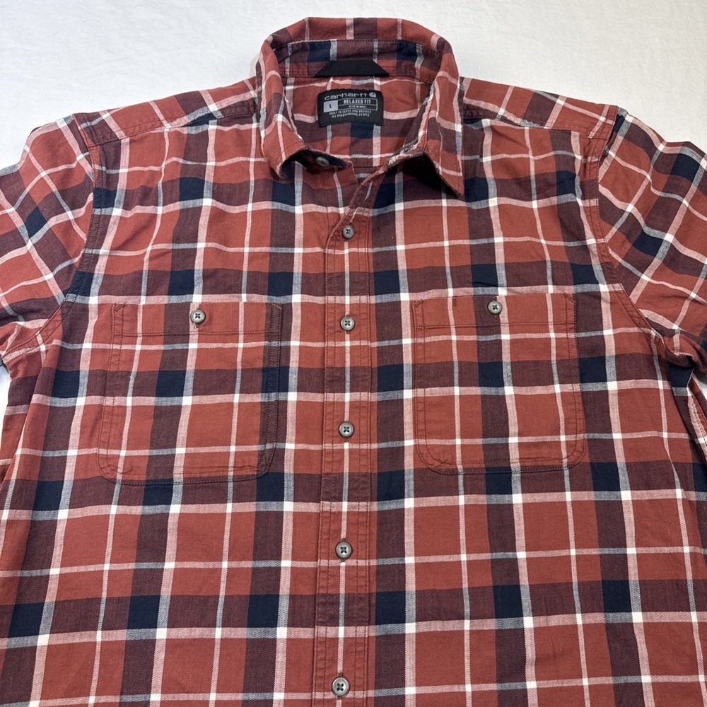 Carhartt RELAXED FIT  Shirt Mens Large RED Plaid Short Sleeve Button Front Work